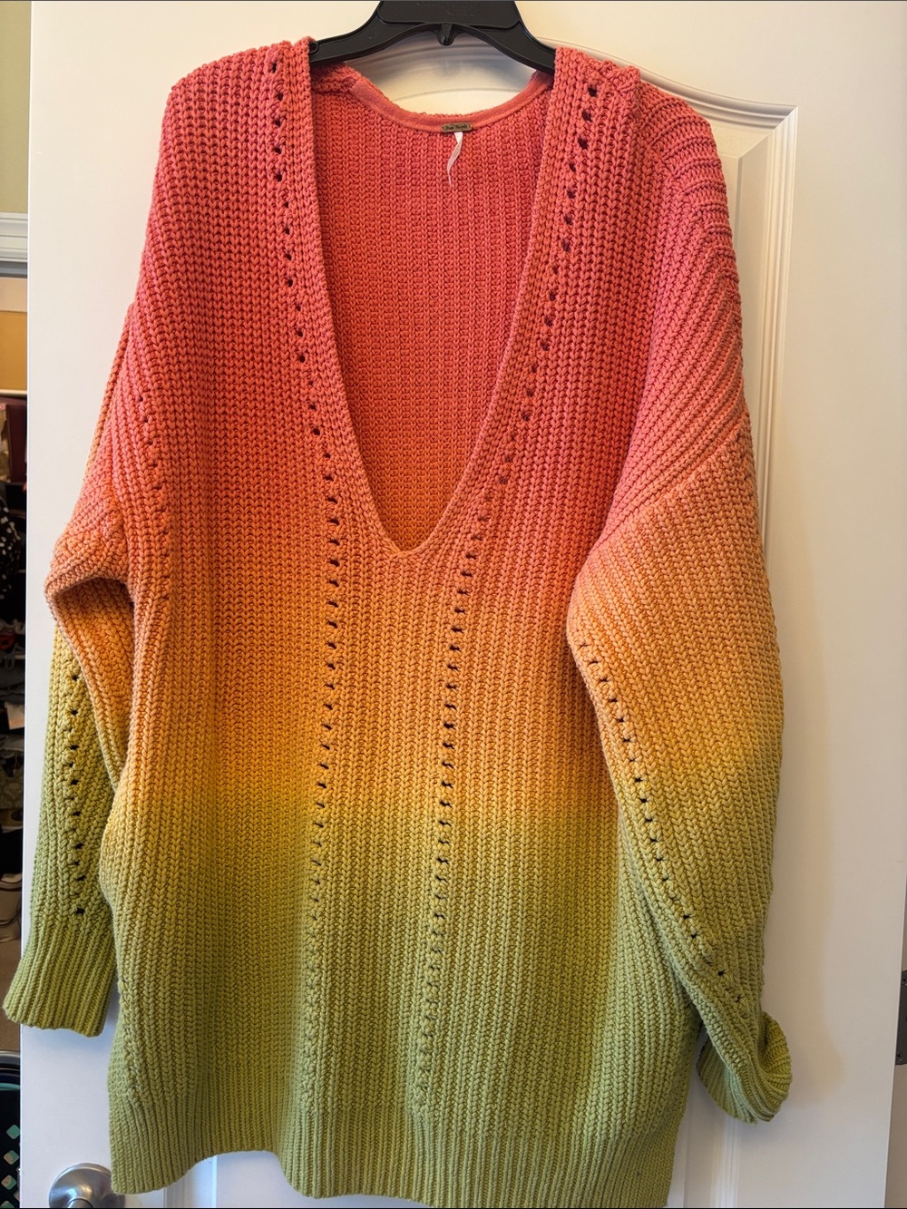 Free People Ombré V-Neck Knit Sweater - Pink, Yellow, Green